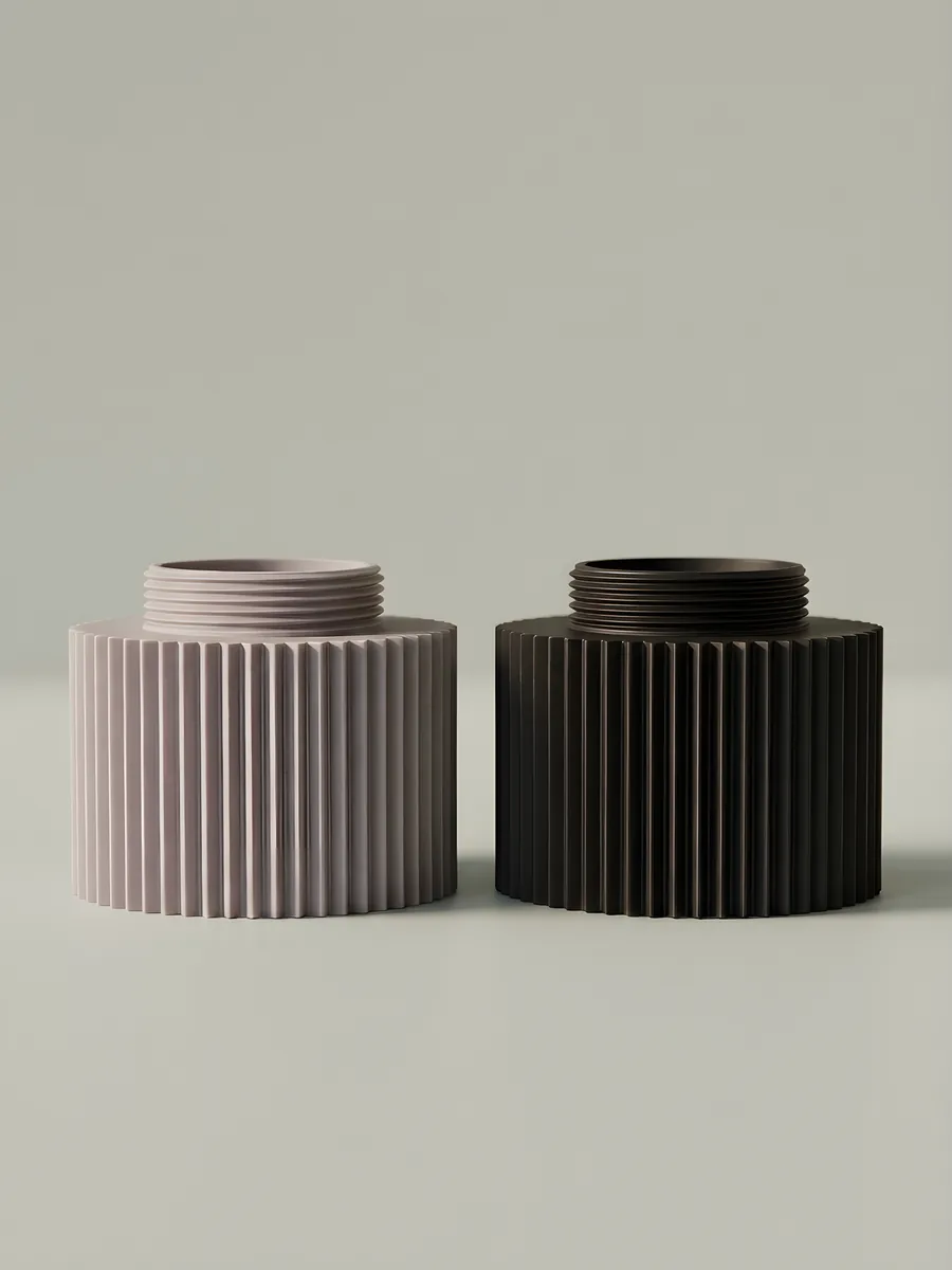 Altus Base pair — 3D-printed sculptural lamp bases in Chalk off-white and Charcoal side by side
