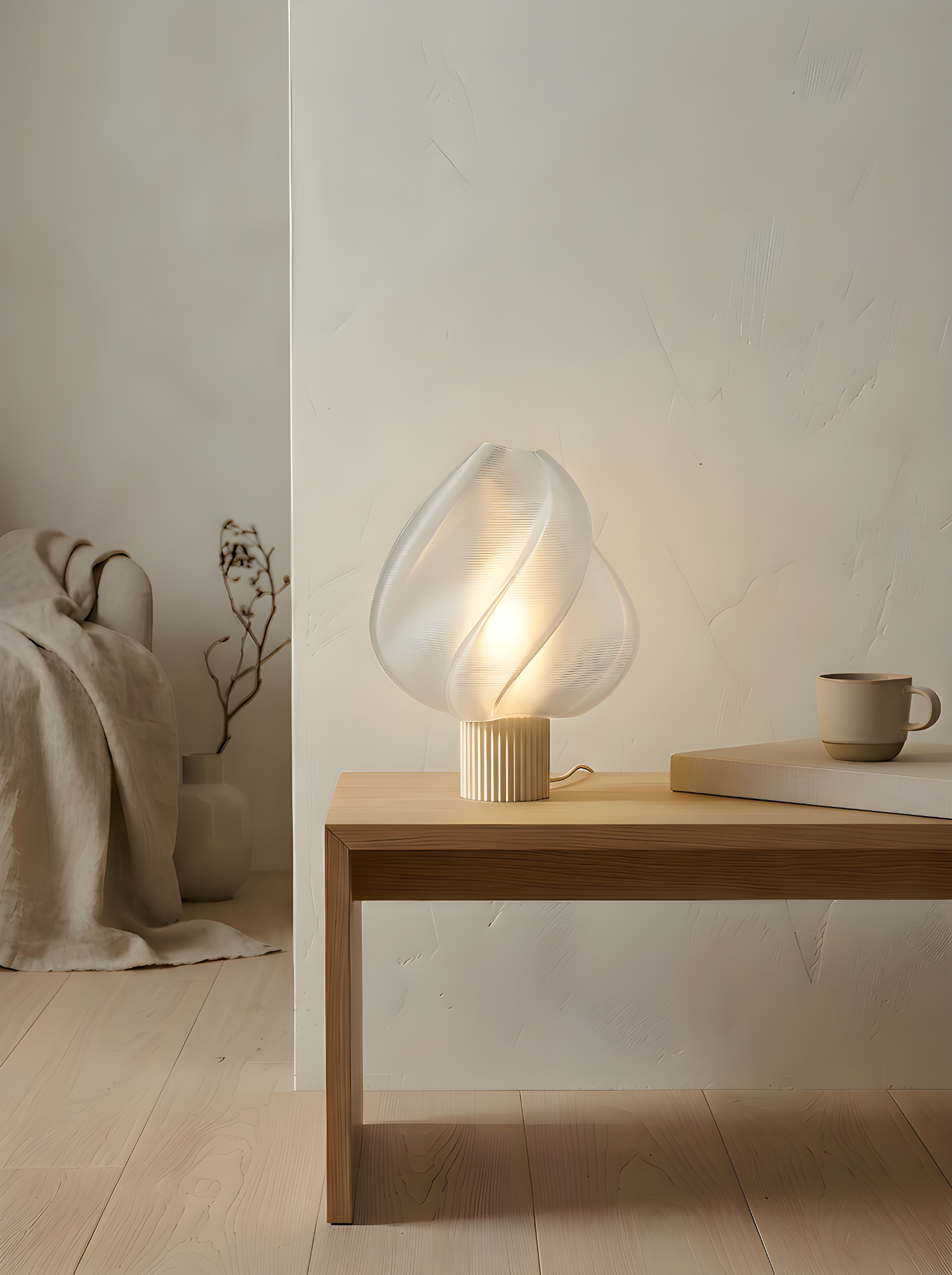 The Elysian table lamp on a wooden side table